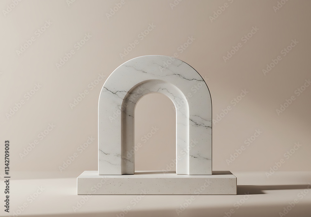 Poster marble arch object on platform adds dimension to neutral background