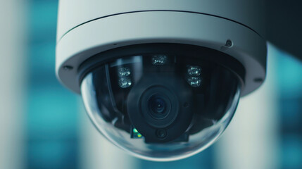 Close up of modern security camera with clear dome lens