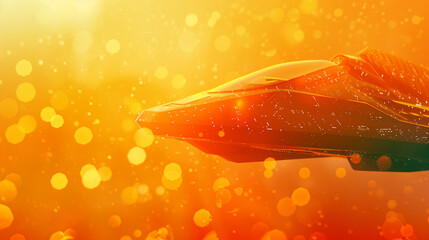 Futuristic spacecraft approaching Venus with glowing orange atmosphere and detailed surface textures, natural light vibrant colors and copy space for sci-fi space exploration concept.