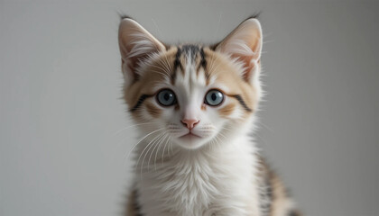 Obraz premium cat, kitten, animal, pet, isolated, feline, domestic, white, fur, kitty, cute, mammal, adorable, pets, young, sitting, baby, portrait, looking, tabby, eyes, fluffy, paw, british, beautiful