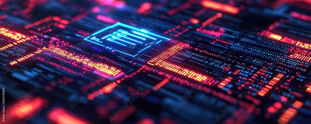 Poster cybersecurity database security in technology transfer concept. futuristic circuit board with glowin