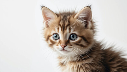 Obraz premium cat, kitten, animal, pet, isolated, feline, domestic, white, fur, kitty, cute, mammal, adorable, pets, young, sitting, baby, portrait, looking, tabby, eyes, fluffy, paw, british, beautiful