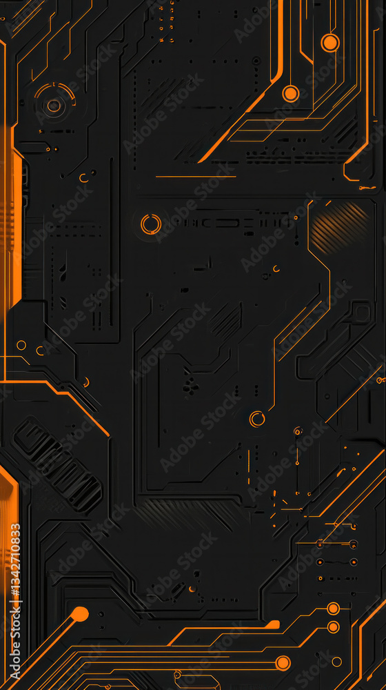 Aufkleber a black and orange image of a circuit board. the orange and black colors create a sense of contrast 