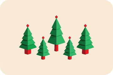 Minimalist Christmas Trees with Red Stars, Perfect for Holiday Decor and Festive Season Celebrations