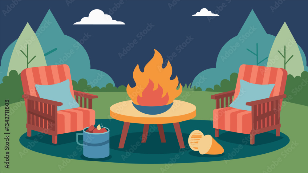 Poster a backyard fire pit area with comfortable chairs blankets and a stack of firewood perfect for roasti