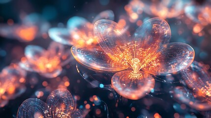 Glowing Flowers Abstract Background with Warm Light and Bokeh Effect