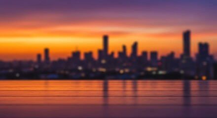 Stunning Urban Skyline at Sunset with Vibrant Colors and Reflective Surface for Inspirational Backgrounds