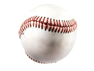 A close-up view of a classic baseball with red stitching against a white background, perfect for sports-themed projects.