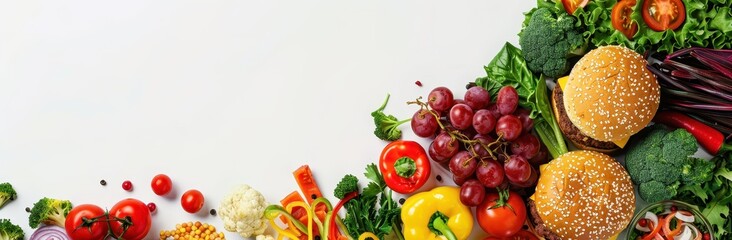 Colorful Food Flatlay with Burgers and Fresh Vegetables