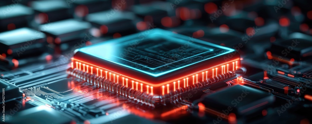 Aufkleber cybersecurity database security in technology transfer concept. close-up view of a glowing microchip
