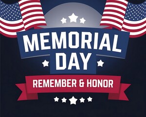Patriotic Memorial Day Celebration with American Flags and Stars for Banners, Posters or Social Media Graphics.