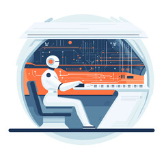 Advanced AI robot controlling a high-tech system.