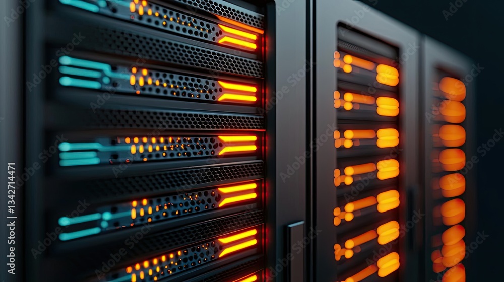 Aufkleber cybersecurity cyberspace protection and network security concept. close-up of illuminated server lig