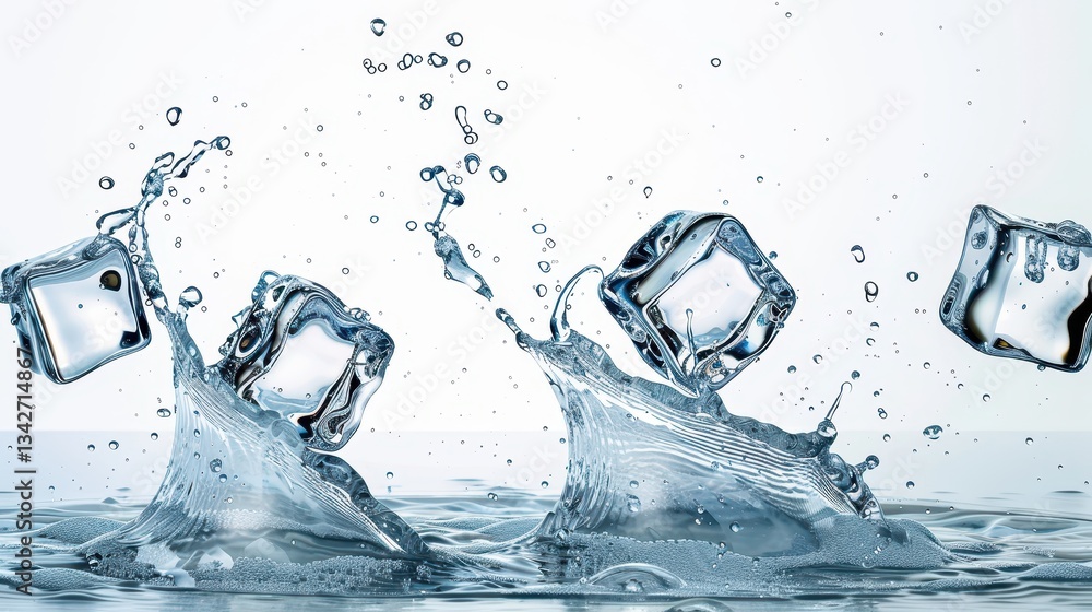 Aufkleber ice cubes splashing in water: dynamic abstract photography