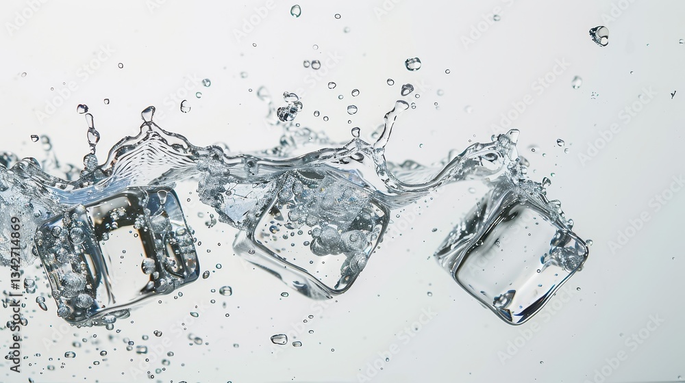 Aufkleber ice cubes splashing in water on white background