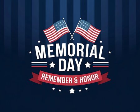 Patriotic Memorial Day Celebration with American Flags and Stars for Banners, Posters or Social Media Graphics.