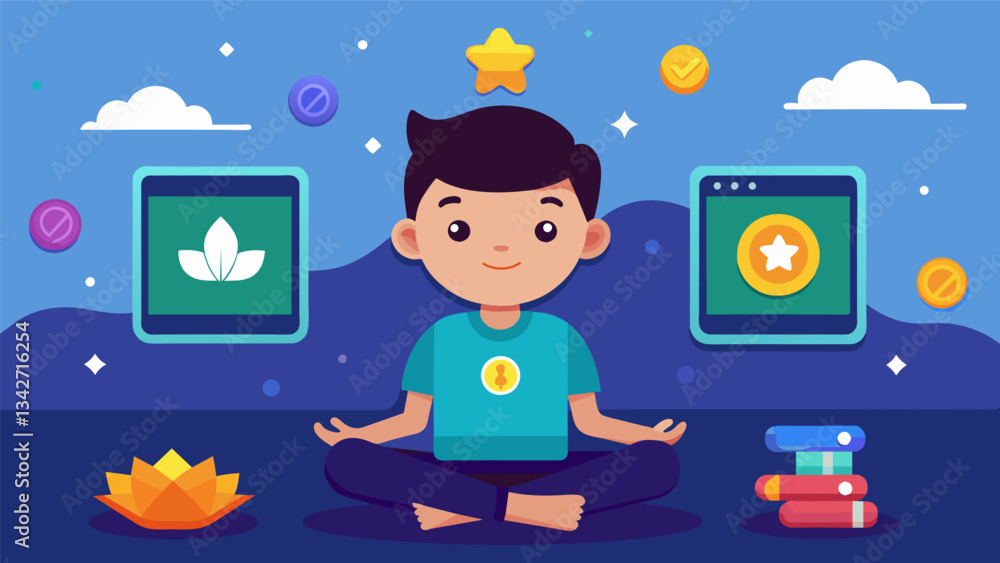 Poster a gamebased app where kids can create and customize their own mindfulness character and complete cha