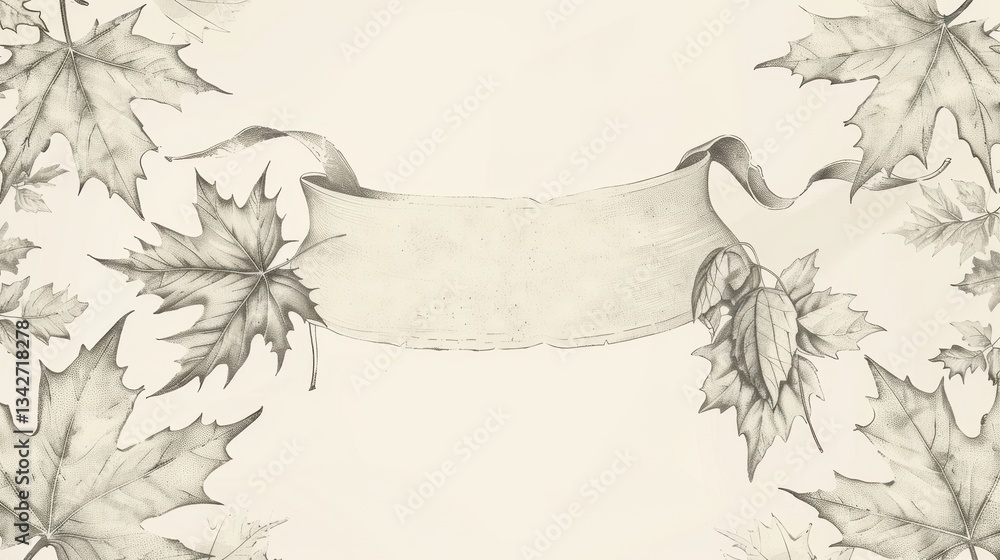 Aufkleber Subtle Beige Background with Black and White Maple Leaf Frame