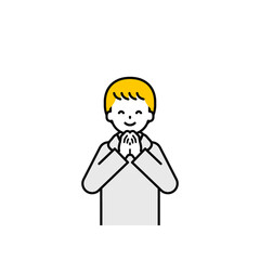 上半身のポーズ_シンプルな私服の男の子07