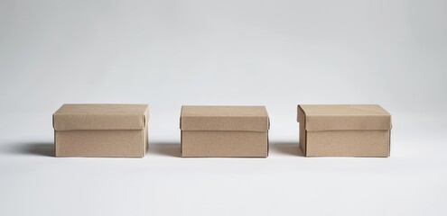 Three Small Brown Cardboard Boxes on White Background