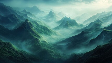 Fototapeta premium A mountain range with a foggy mist