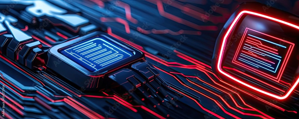 Poster cybersecurity database security in technology transfer concept. futuristic circuit board design with