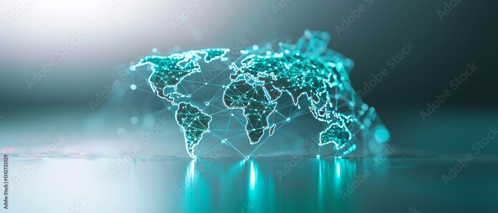 Aufkleber a digital representation of a world map with interconnected lines, showcasing a modern, technologica
