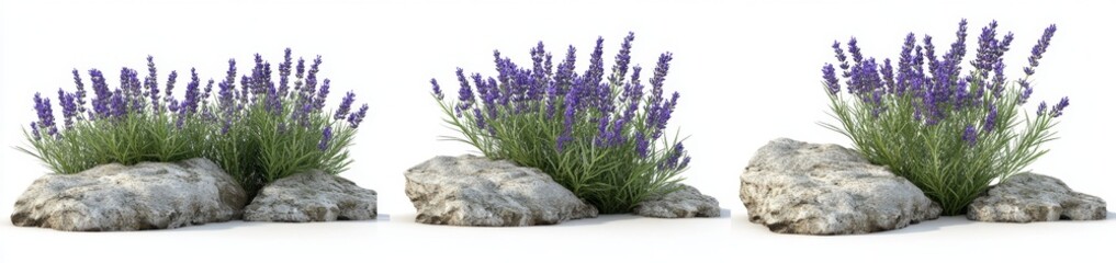 Fototapeta premium Lavender Plants on Rocks