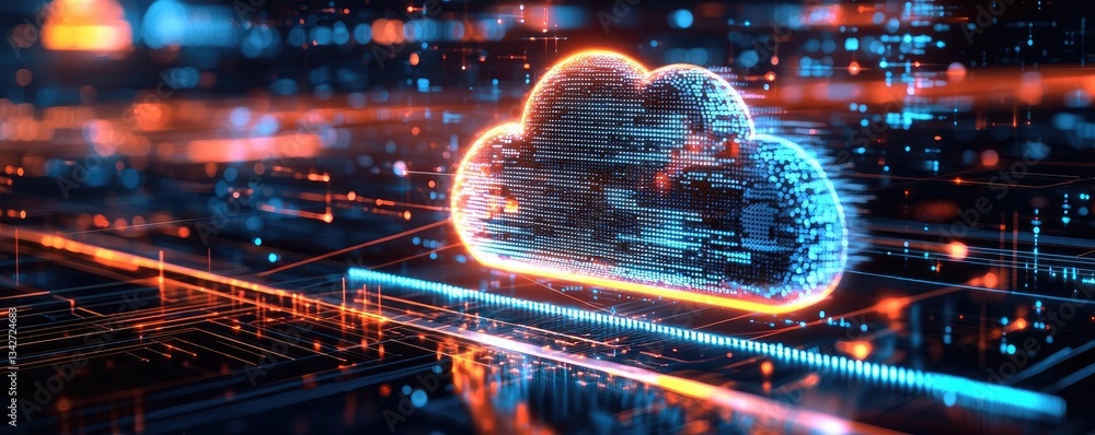 Poster cybersecurity cyberspace protection and network security concept. futuristic cloud computing concept