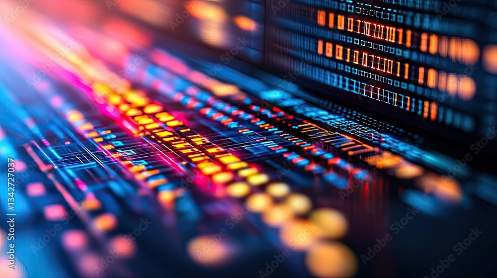 Poster cybersecurity network security and data protection concept. vibrant abstract data stream with glowin