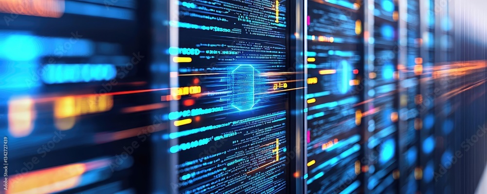 Aufkleber cybersecurity cyberspace protection and network security concept. futuristic data center with glowin