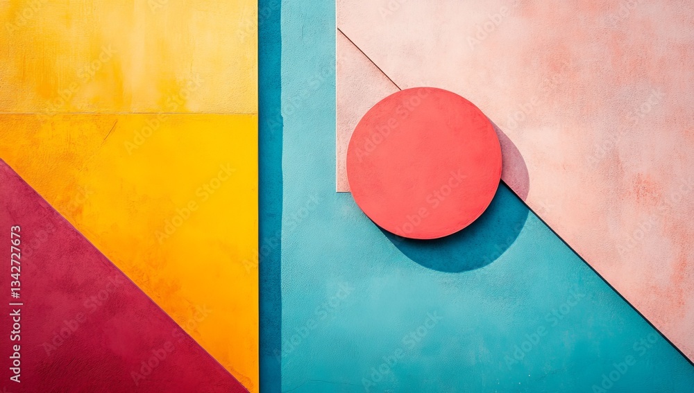Poster vibrant geometric shapes in bold colors. abstract design with a mix of primary and secondary colors.