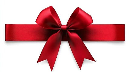 Red satin ribbon bow on white background for gifts