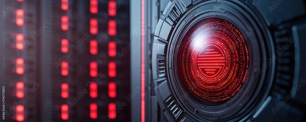 Poster cybersecurity network security and data protection concept. futuristic technology with a red glowing