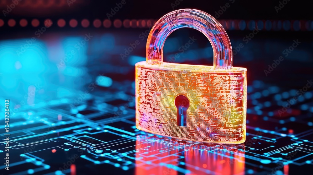 Poster cybersecurity cyberspace protection and network security concept. a digital lock symbolizing cyberse