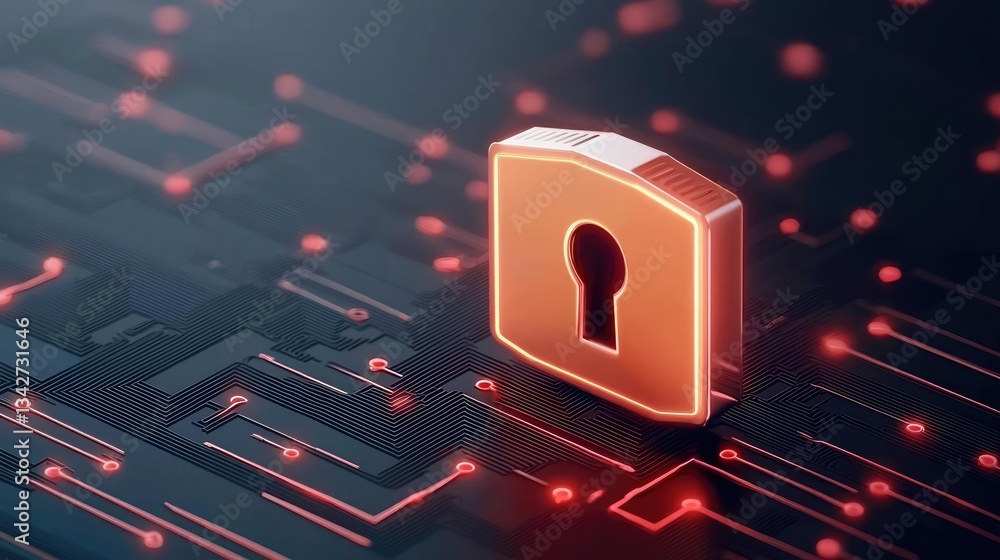 Poster cybersecurity cyberspace protection and network security concept. a digital padlock symbolizing cybe