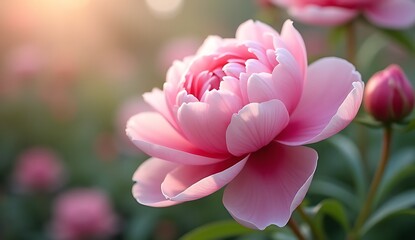 Lifelike Pink Peony Flower with Gentle Light Variations.