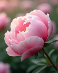 Realistic Pink Peony with Delicate Veining.