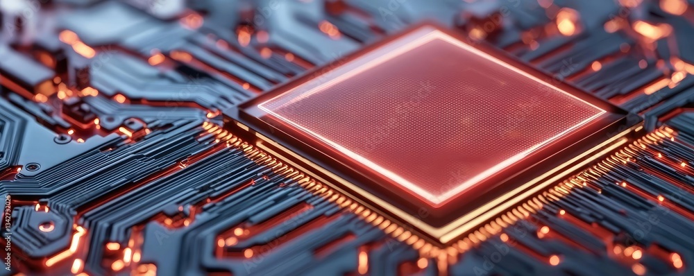 Poster cybersecurity cyberspace protection and network security concept. close-up of a modern microchip on 