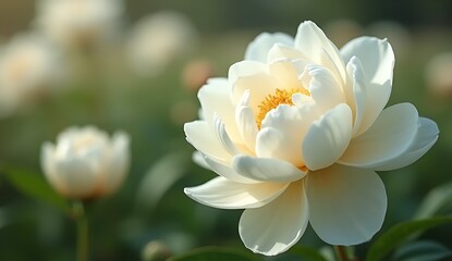 Hyper Realistic White Peony with Soft Creamy Undertones.