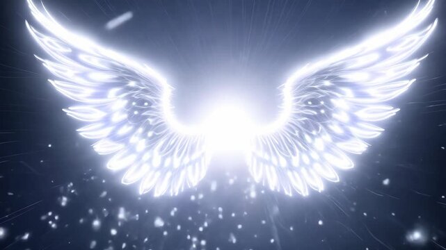 Radiant angel wings with glowing light background for video overlay