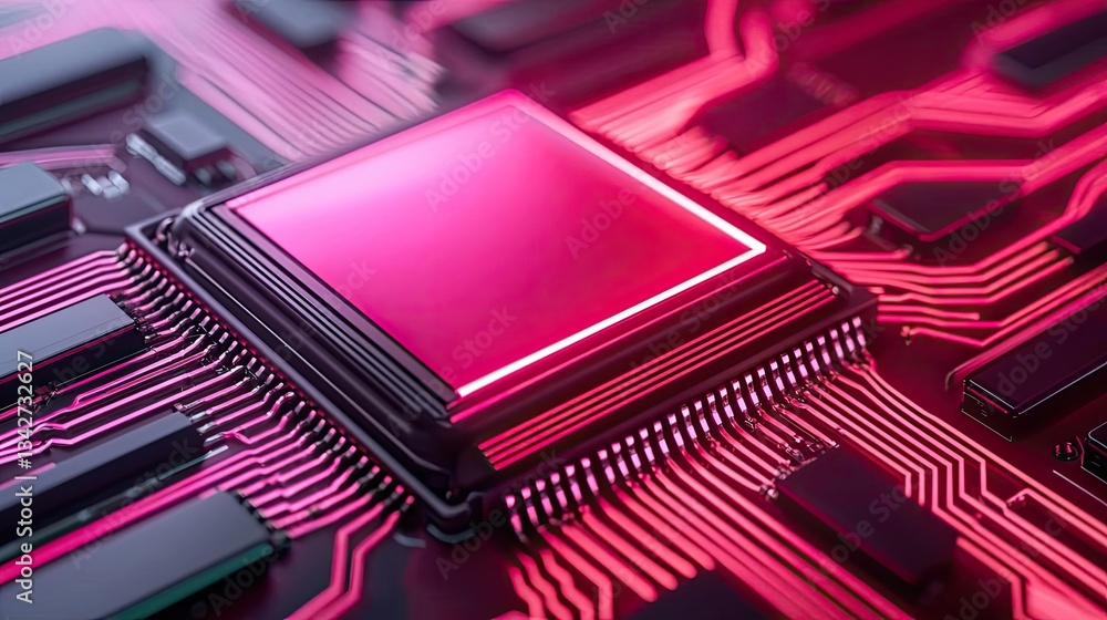 Aufkleber cybersecurity cyberspace protection and network security concept. close-up of a vibrant microchip wi