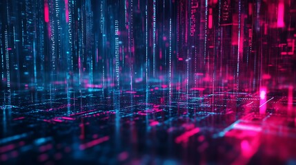 Fototapeta premium Abstract Technology Glowing Backdrop with Circuit Board and Binary Code
