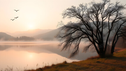 Fototapeta premium misty morning on the river