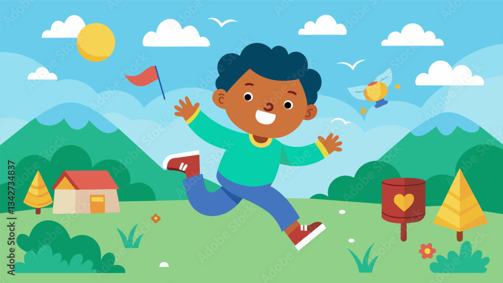 Poster a child discovering the joy of playing outside with their imagination instead of being glued to a sc