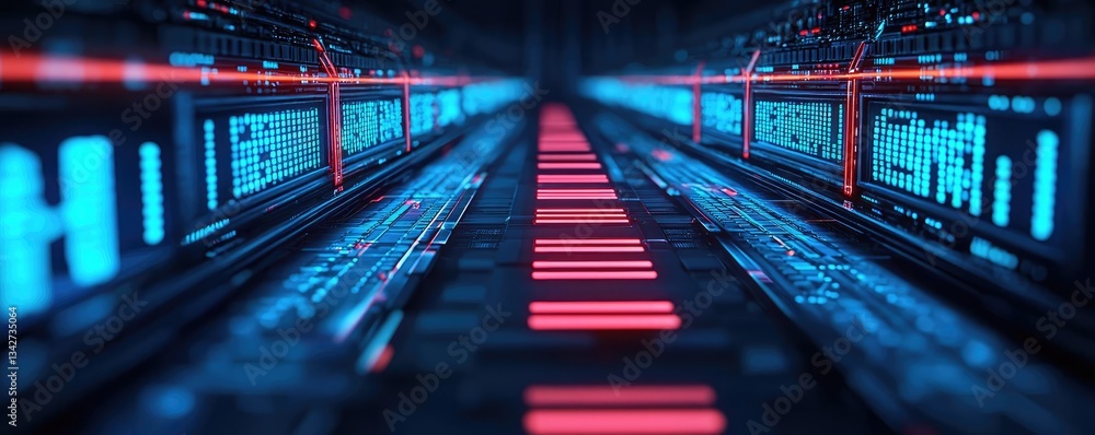 Aufkleber cybersecurity network security and data protection concept. futuristic data center with vibrant blue