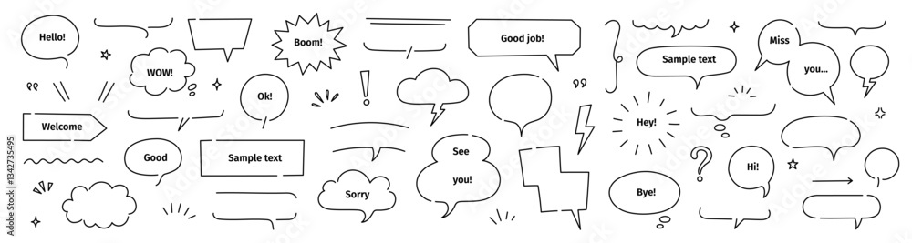 Fototapete line frame text speech bubble set. line balloon frame design talk speech bubble frame. comic japan s