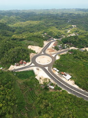 Aerial View of Rural Roundabout in Natural Green Landscape