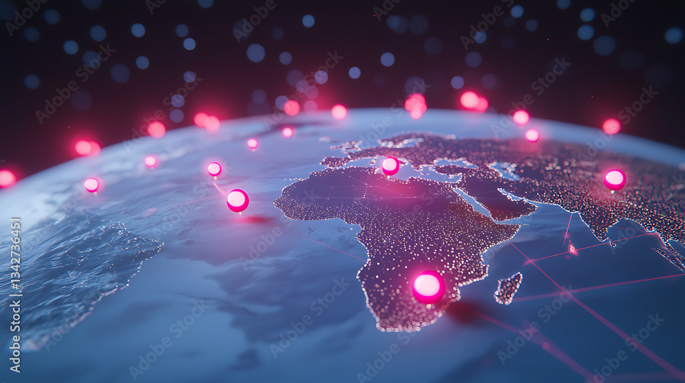 Poster global connectivity event visualizing digital networks over earth data visualization technology envi