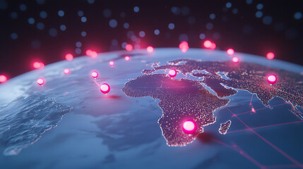 Global connectivity event visualizing digital networks over earth data visualization technology environment aerial view